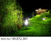 Wooden arbour and green osier at night. Стоковое фото, агентство Ingram Publishing / Фотобанк Лори