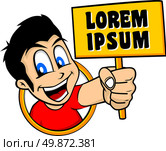 cartoon holding blank sign. cartoon holding blank sign character vector illustration. Стоковая иллюстрация, агентство Ingram Publishing / Фотобанк Лори