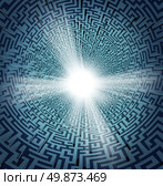 Solution from confusion with a three dimensional maze or labyrinth in perspective and a shinning white freedom hole opening as a concept of business or life success and overcoming obstacles and challenges. Стоковое фото, агентство Ingram Publishing / Фотобанк Лори