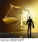 Lawyer and the law with a justice scale made of brass gold metal on a glowing background as a symbol of the legal advice, system in government and society in enforcing rights and regulations. Стоковое фото, агентство Ingram Publishing / Фотобанк Лори