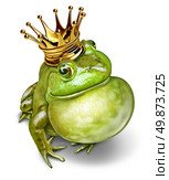 Frog prince with gold crown and an inflated throat representing the fairy tale concept of communication [change and transformation from an amphibian to royalty. Стоковое фото, агентство Ingram Publishing / Фотобанк Лори