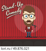 male stand up comedian cartoon character vector illustration. hilarious guy stand up comedian cartoon. Стоковая иллюстрация, агентство Ingram Publishing / Фотобанк Лори