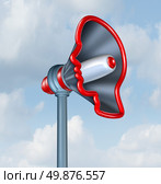 Human Communication and voicing an opinion with a megaphone or bullhorn in the shape of a human head as a concept of sending an important marketing message to connect to costumers. Стоковое фото, агентство Ingram Publishing / Фотобанк Лори