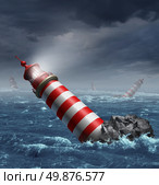 Lost direction and losing focus on a journey with a group of disoriented light house towers fallen in the ocean as a business and financial concept of challenges in guidance. Стоковое фото, агентство Ingram Publishing / Фотобанк Лори