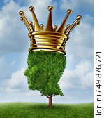 Environmental Leadership concept with a tree in the shape of a human head wearing a gold crown as an award for being a leader for conservation and the protection of the environment on a summer sky background.green,responsability, Стоковое фото, агентство Ingram Publishing / Фотобанк Лори