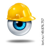 Protecting your eyes and vision protection with a human eyeball wearing a yellow construction hard had as a healrh care concept of eye care or insurance coverage on a white background. Стоковое фото, агентство Ingram Publishing / Фотобанк Лори