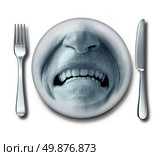 Bad service experience at an awful restaurant with a fork and knife and a plate whith a disgusted grossed out and disgruntled customer expression that has nausea or food poisoning. Стоковое фото, агентство Ingram Publishing / Фотобанк Лори