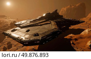 A space station stands in the midst of a desert landscape, showcasing a fusion of technology and barren terrain. Стоковое AI-изображение, AI-художник Данила Большаков / Фотобанк Лори