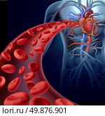 Heart blood health with red cells flowing through three dimensional veins from the human circulatory system representing a medical health care symbol of cardiology and cardiovascular fitness. Стоковое фото, агентство Ingram Publishing / Фотобанк Лори