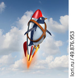 Determined to succeed and overcome limitations concept as a realistic penguin flying in the air using a rocket as a business symbol of achievement potential and possibilities in your abilities to overcome obstacles. Стоковое фото, агентство Ingram Publishing / Фотобанк Лори