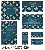 Set of Invitation Cards in Different  Size and Formats. Elegant Royal Damask Rococo Style With Text Space. Vector Illustration. Стоковая иллюстрация, агентство Ingram Publishing / Фотобанк Лори