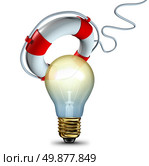 Saving your idea and protecting innovative thoughts with a light bulb being saved or rescued by a life saver as a symbol of data rescue or information backup and retreiving important files as a technology icon. Стоковое фото, агентство Ingram Publishing / Фотобанк Лори