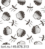 Seamless Oktoberfest Pattern With Ornate From Mugs of Beer and Forks with Sausages.  Suitable for Fest Attributes, Pub Equipment  And Other Use. Vector Illustration. Стоковая иллюстрация, агентство Ingram Publishing / Фотобанк Лори