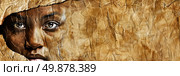 A painting depicting a womans face appearing to emerge from a piece of wood, creating a surreal and intriguing image. Стоковое AI-изображение, AI-художник Данила Большаков / Фотобанк Лори