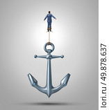 Overcoming limitations and adversity as a business concept of liberation confidence and courage to escape the obstacles of life as a businessman rising up lifting a heavy anchor achieving success with the power of belief. Стоковое фото, агентство Ingram Publishing / Фотобанк Лори
