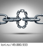 Organization solutions business concept with a group of metal chain links forming a giant link connecting together to complete a network as a concept for merging in solidarity to form strong team serviceto complete the puzzle. Стоковое фото, агентство Ingram Publishing / Фотобанк Лори