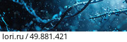 A detailed representation of DNA strands with a glowing and shimmering effect, showcasing the complexity of genetic material. Стоковое AI-изображение, AI-художник Данила Большаков / Фотобанк Лори