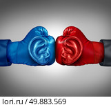 Listen to your competition business concept with a red and blue boxing glove with a human ear symbol listening and analizing information from a competitive environment as a metaphor for planning tactics and strategy. Стоковое фото, агентство Ingram Publishing / Фотобанк Лори