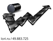 Increasing price of oil concept as an gasolene drum spilling petroleum with the black liquid shaped as an upward stock market graph arrow as a metaphor for rising costs of fuel on a white background. Стоковое фото, агентство Ingram Publishing / Фотобанк Лори
