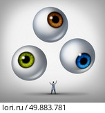 Optometrist doctor concept and optician services symbol as a health professional juggling human eye balls as a metaphor for patient vision and eyesight health care. Стоковое фото, агентство Ingram Publishing / Фотобанк Лори