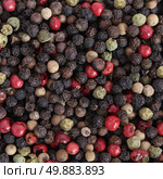 Pepper and peppercorn spice background as a food symbol for seasoning with hot spicey ingredients in cuisine preparation and vegetarian cooking. Стоковое фото, агентство Ingram Publishing / Фотобанк Лори