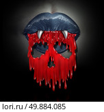 Vampire blood concept as a horror symbol of  bloodthirsty demon lips spilling red liquid shaped as a skull of death as a metaphor for horror and evil during Halloween. Стоковое фото, агентство Ingram Publishing / Фотобанк Лори