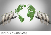 Global relations concept as a group of white peace doves holding olive branches coming together from the east and west to form a world map as a symbol for peace talks between nations. Стоковое фото, агентство Ingram Publishing / Фотобанк Лори