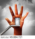 Equal opportunity and work equality business concept as an open door on a human hand with fingers representing diverse multicultural people as a metaphor for fighting discrimination in the workplace. Стоковое фото, агентство Ingram Publishing / Фотобанк Лори