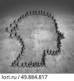 People organization concept as a group of running men and women in a joint effort working together shaped as a human head as a success metaphor for partnership and coordinated business management. Стоковое фото, агентство Ingram Publishing / Фотобанк Лори