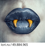 Vampire creativity concept as the lips of a zombie character with pencils shaped as pointy fangs represeting strategic creative thinking in marketing and advertising strategy or a metaphor for halloween creative thinking. Стоковое фото, агентство Ingram Publishing / Фотобанк Лори