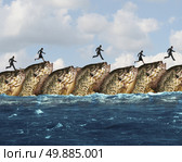 Market cooperation or favourable marketing conditions and business assistance concept as a group of fish creating an easy pathway across the ocean for businesspeople to run on as a corporate assistance success metaphor. Стоковое фото, агентство Ingram Publishing / Фотобанк Лори