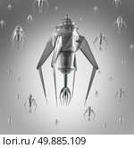 Nanomedicine and nano medication or miniature medical technology as nanotechnology medicine concept with a group of microscopic nano robots or nanobots programed to kill human illness. Стоковое фото, агентство Ingram Publishing / Фотобанк Лори