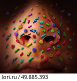 Nose germs disease spread and the dangers of spreading illness in public as a health care risk concept of catching infectious contagious flu virus or contagion with microscopic viruses and bacteria. Стоковое фото, агентство Ingram Publishing / Фотобанк Лори