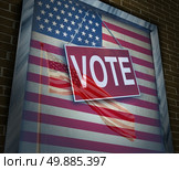 American vote concept and United States elections symbol as a window with a US flag with a voting sign as an icon for presidential or government political tradition of democracy to choose a candidate for a new term. Стоковое фото, агентство Ingram Publishing / Фотобанк Лори