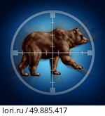 Bear market target business concept as an icon of targeting investor doubt and lack of confidence in stock trading predicting future price decreases as a financial loss of wealth and conservative investing. Стоковое фото, агентство Ingram Publishing / Фотобанк Лори