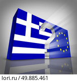 European Greece questions or Greek debt crisis and austerity management concept as a three dimensional blue and white flag and European Union symbol with a question mark in between as an Athens financial economy metaphor. Стоковое фото, агентство Ingram Publishing / Фотобанк Лори