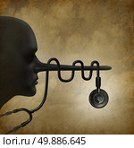 Medical lies concept and healthcare fraud concept as a dishonest doctor health care symbol with and a stethoscope wrapped around the long liar nose as a legal issue medicine metaphor. Стоковое фото, агентство Ingram Publishing / Фотобанк Лори