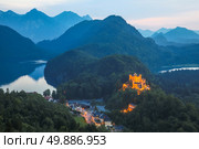 Beautiful summer sunset view of the Hohenschwangau castle at Fussen Bavaria, Germany. Стоковое фото, агентство Ingram Publishing / Фотобанк Лори