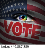 American voter concept as a person with a flag of the United States of America and the word vote painted on the face of the voting citizen. Стоковое фото, агентство Ingram Publishing / Фотобанк Лори