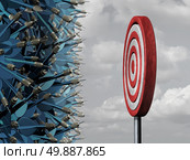 Crowded target business concept as a group of confused darts congested in a bottleneck  aiming for a common goal target as a metaphor for oversupply and excessive competition for limited opportunity. Стоковое фото, агентство Ingram Publishing / Фотобанк Лори