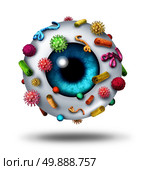 Eye disease opthalmology or optician medical diagnosis concept as a human eye ball covered with bacteria virus and pathogen cells as an opthalmologist symbol. Стоковое фото, агентство Ingram Publishing / Фотобанк Лори