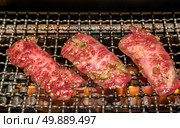 grilled wagyu beef Japanese meat BBQ yakiniku. Стоковое фото, агентство Ingram Publishing / Фотобанк Лори