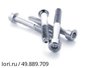Hex head bolt screws thread on white background. Стоковое фото, агентство Ingram Publishing / Фотобанк Лори