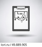 Soccer coach tablet with sheme of game icon on gray background with round shadow. Vector illustration.. Soccer coach tablet with scheme of game icon . Стоковая иллюстрация, агентство Ingram Publishing / Фотобанк Лори