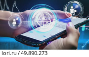 Interactive mobile technology: navigating digital interfaces with futuristic holographic touch controls. Стоковое AI-видео, аниматор Владимир Федоров / Фотобанк Лори
