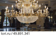 Elegant crystal chandelier hanging from ceiling in luxurious foyer. Стоковое AI-видео, аниматор Андрей Бажанов / Фотобанк Лори