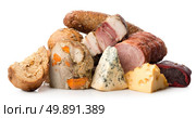 Meat and cheese isolated on a white background. Стоковое фото, агентство Ingram Publishing / Фотобанк Лори