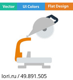 Flat design icon of circular end saw in ui colors. Vector illustration.. Flat design icon of circular end saw. Стоковая иллюстрация, агентство Ingram Publishing / Фотобанк Лори