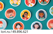 Various avatars of people on a digital wall are visible, showcasing diversity and different identities. Стоковое AI-изображение, AI-художник Данила Большаков / Фотобанк Лори