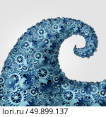 Business wave trends concept as a group of cogwheel and gear objects shaped as an ocean wave surging with force as a metaphor for technology current of change as a 3D illustration. Стоковое фото, агентство Ingram Publishing / Фотобанк Лори